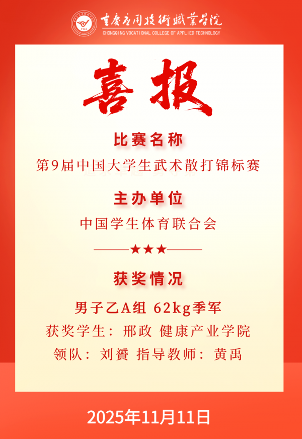 【喜报】学校学子在第9届中国大学生武术散打锦标赛中喜获佳绩